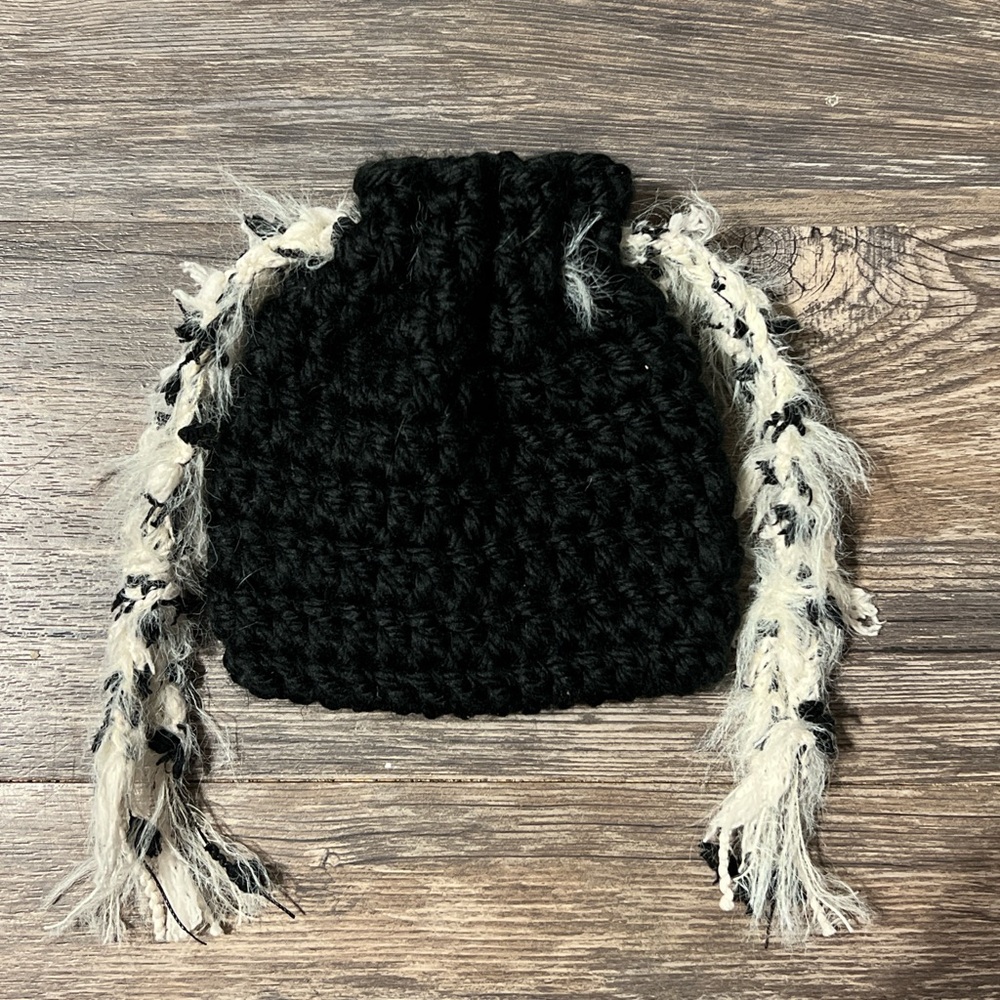 Black Crochet drawstring mini pouch